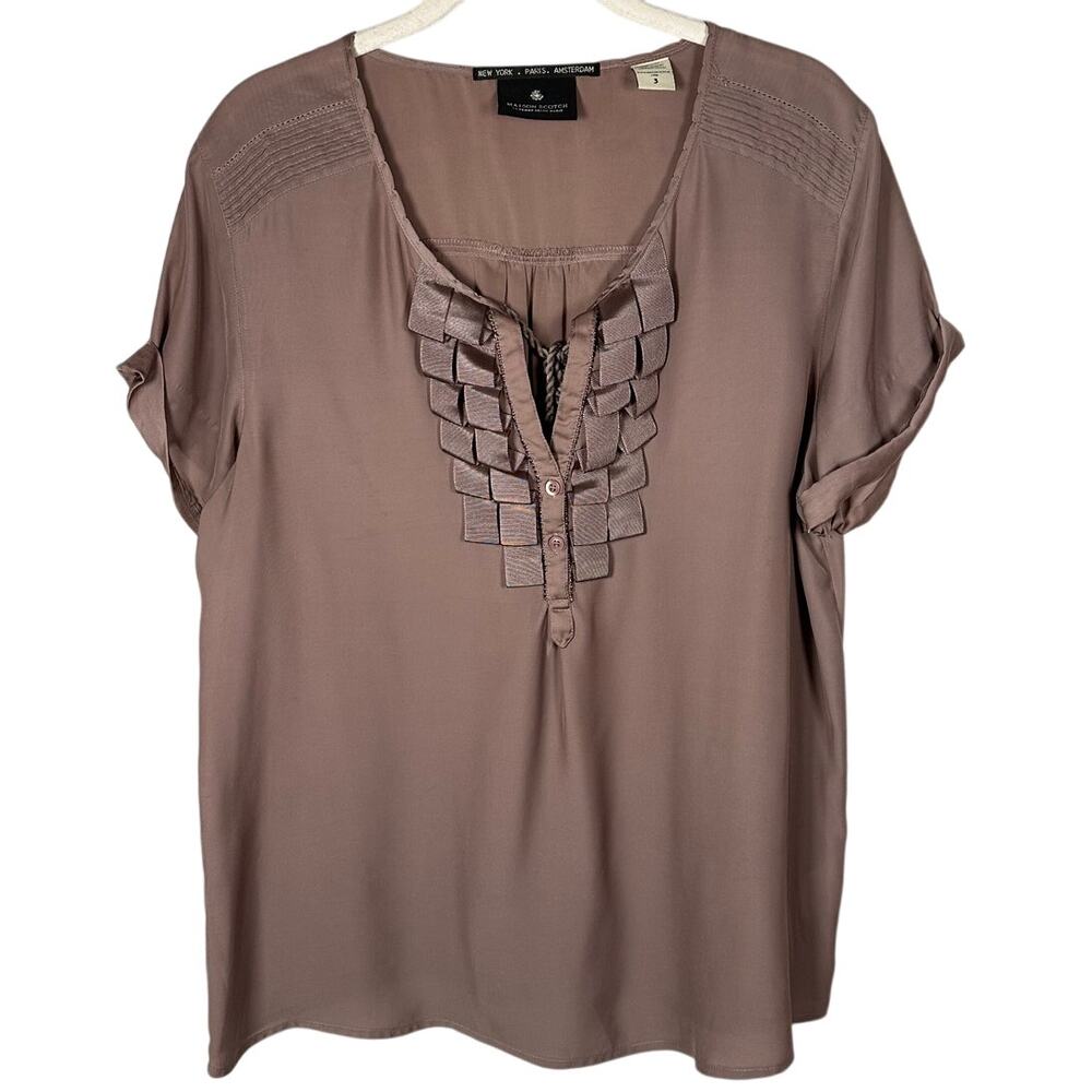 Masion Scotch & Soda Purple Short Sleeve Pleated Front Blouse Women's Large